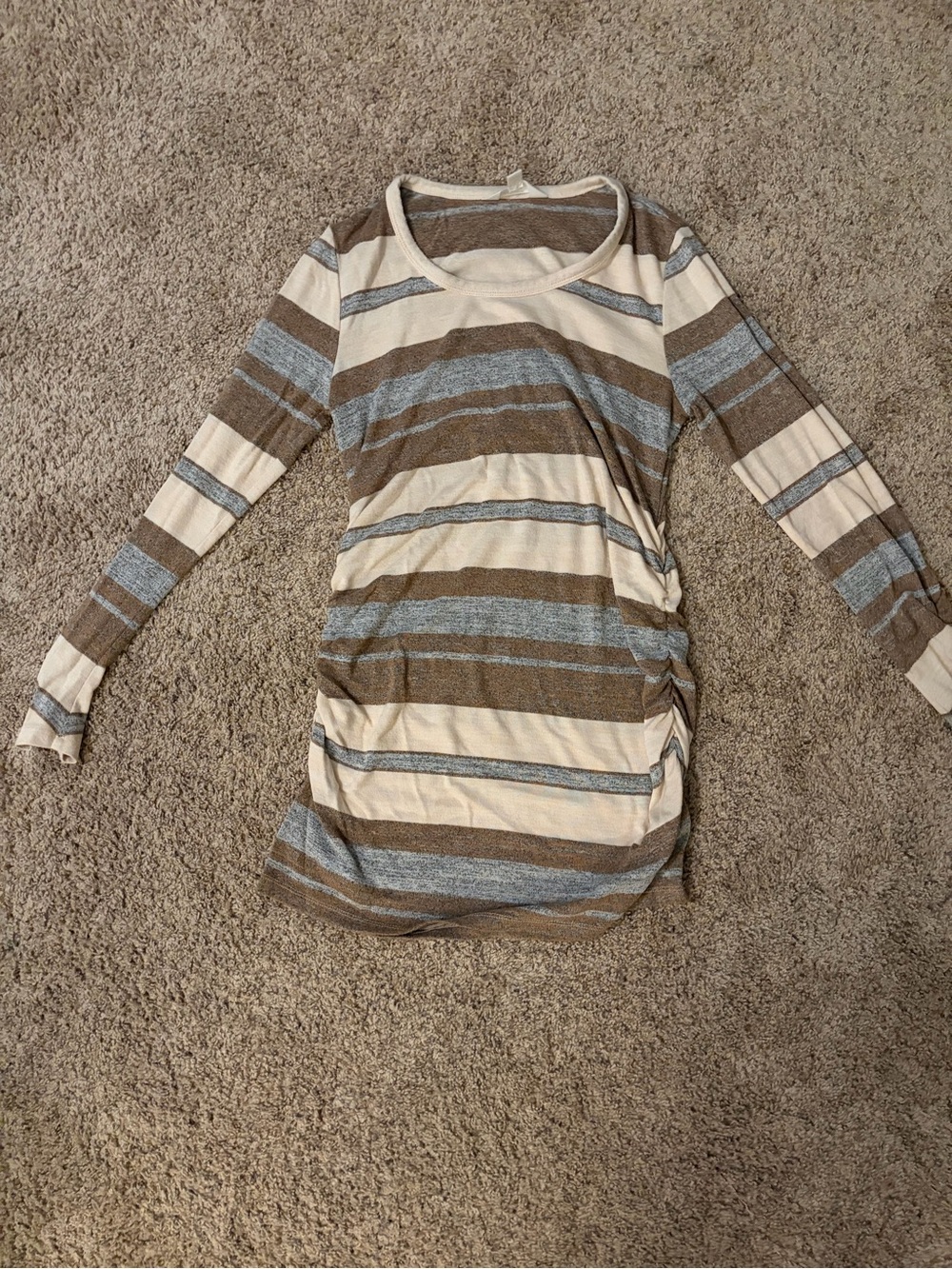 Market & Spruce Striped Long Sleeve Scoop Neck Top in Cream, Brown & Gray